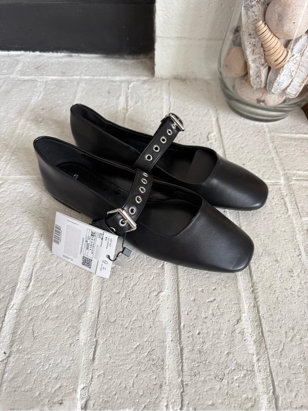 Mango MNG Black Mary Jane Flats Buckle Strap Ballet Shoes NWT EU 38 US 7.5